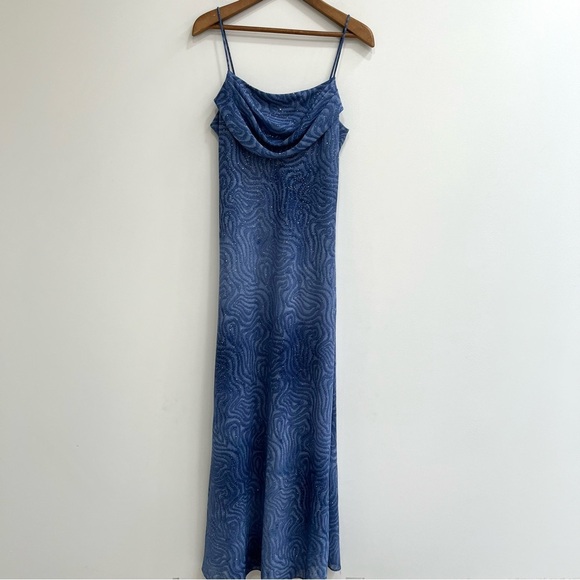 Vintage Jump Apparel Blue Ombré Maxi Dress Formal Sparkly Drape Neck Bias Cut - Picture 2 of 13